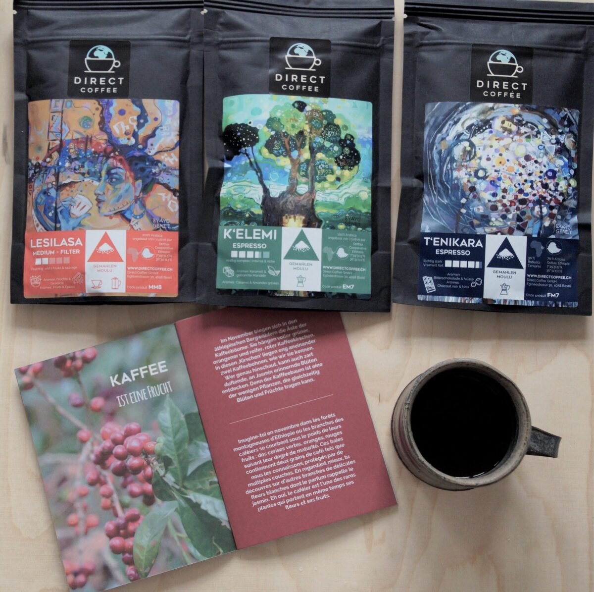 Geschenkset French Press & drei Sorten fairer Kaffee gemahlen